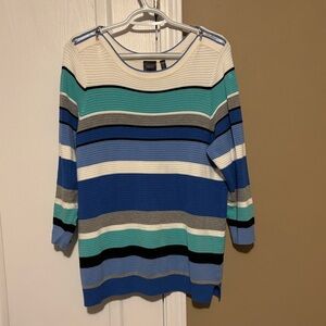 Rafaella Sweater Women’s Striped Multicolor Long Sleeve Pullover Top Blouse SZ L